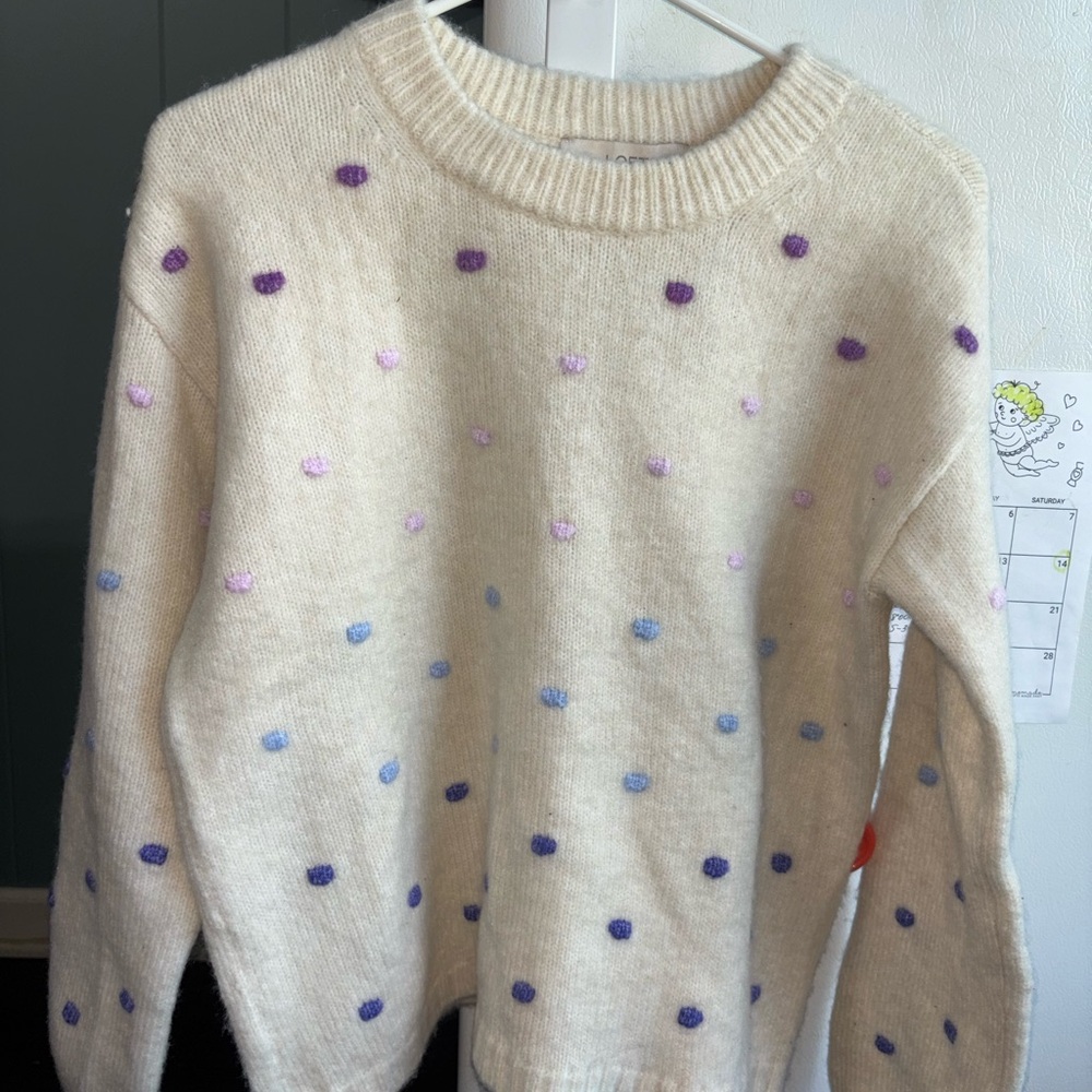 Loft Cozy Cream Polka Dot Sweater - Women's Knit Pullover XS